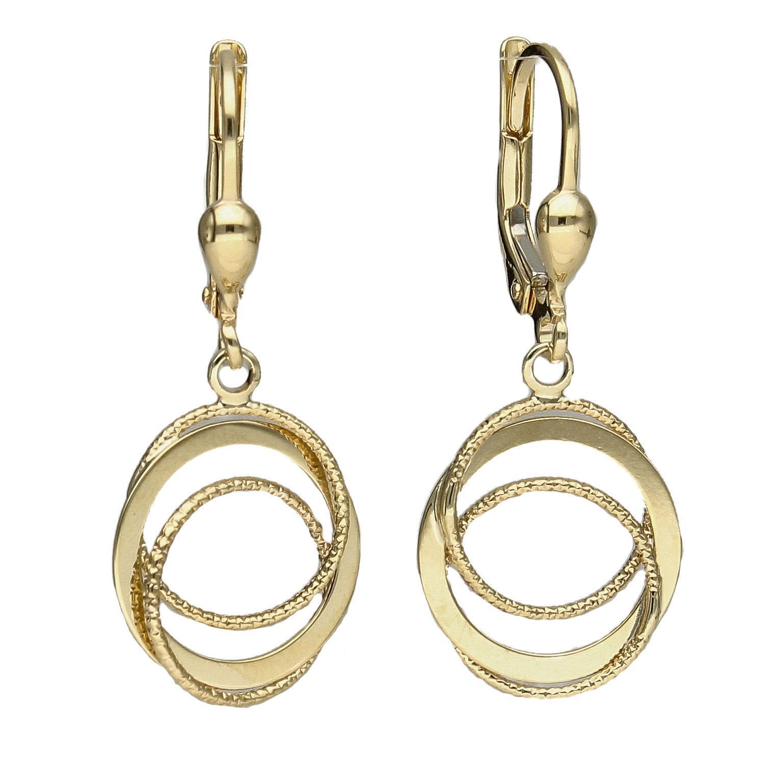 Złote kolczyki wiszące z wzorem połączonych kontur koła KL 7279.jpg